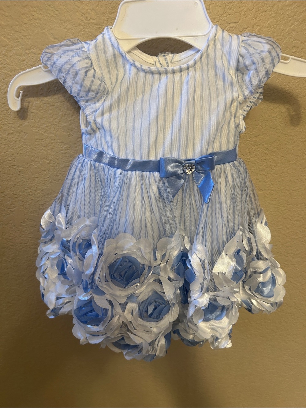 Nannette Blue and White Striped Baby Dress with Rosette